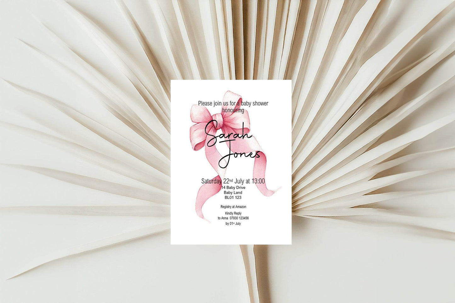 Bows Baby Shower Party Invitations & Envelopes | Pack of 10
