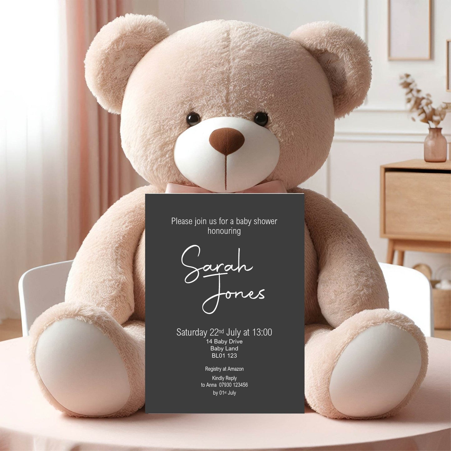 Minimalist Noir Baby Shower Party Invitations & Envelopes | Pack of 10