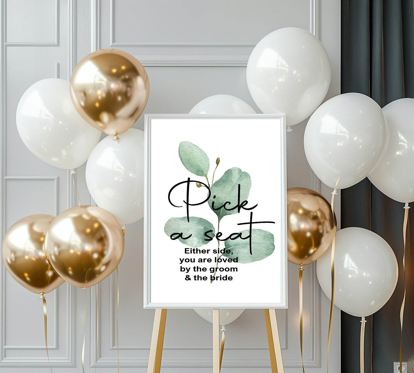 Eucalyptus Pick A Seat Wedding Party Sign