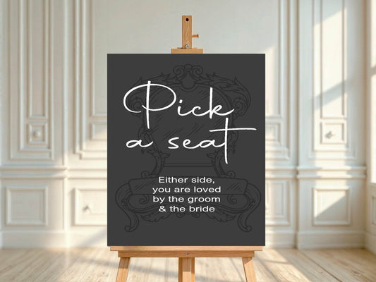 Gothic Pick A Seat Wedding Party Sign