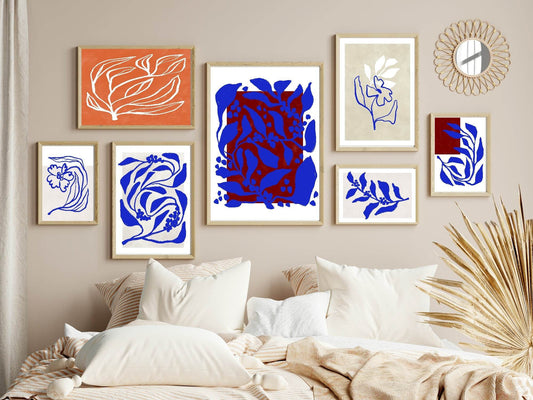 Blue, Red & Orange Abstract Print Collection | Botanical Wall Art