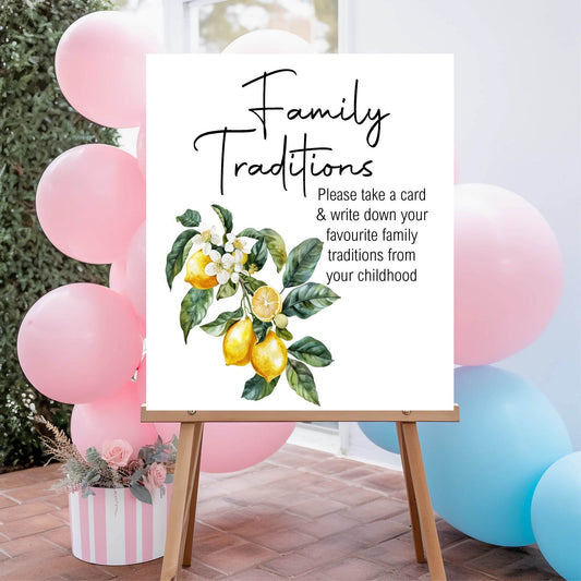 Lemon Tea Family Traditions Baby Shower Party Sign