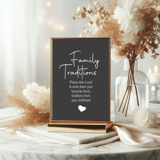 Minimalist Noir Family Traditions Baby Shower Party Sign