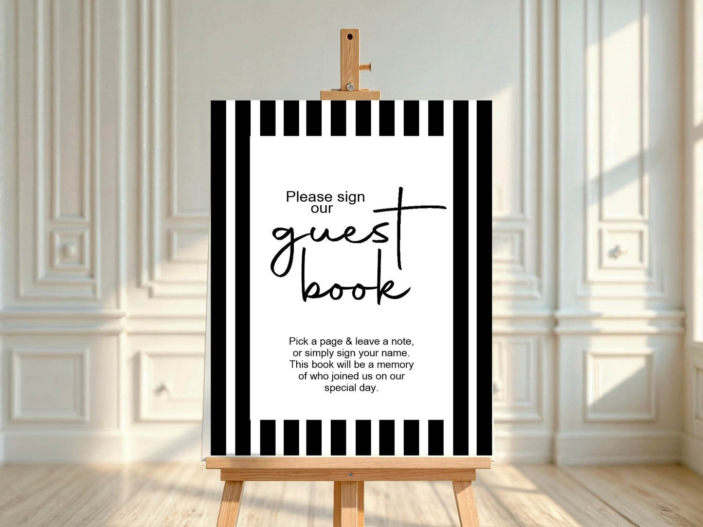 Black & White Stripe Guest Book Wedding Party Sign