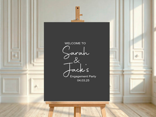 Minimalist Noir Engagement Welcome Party Sign