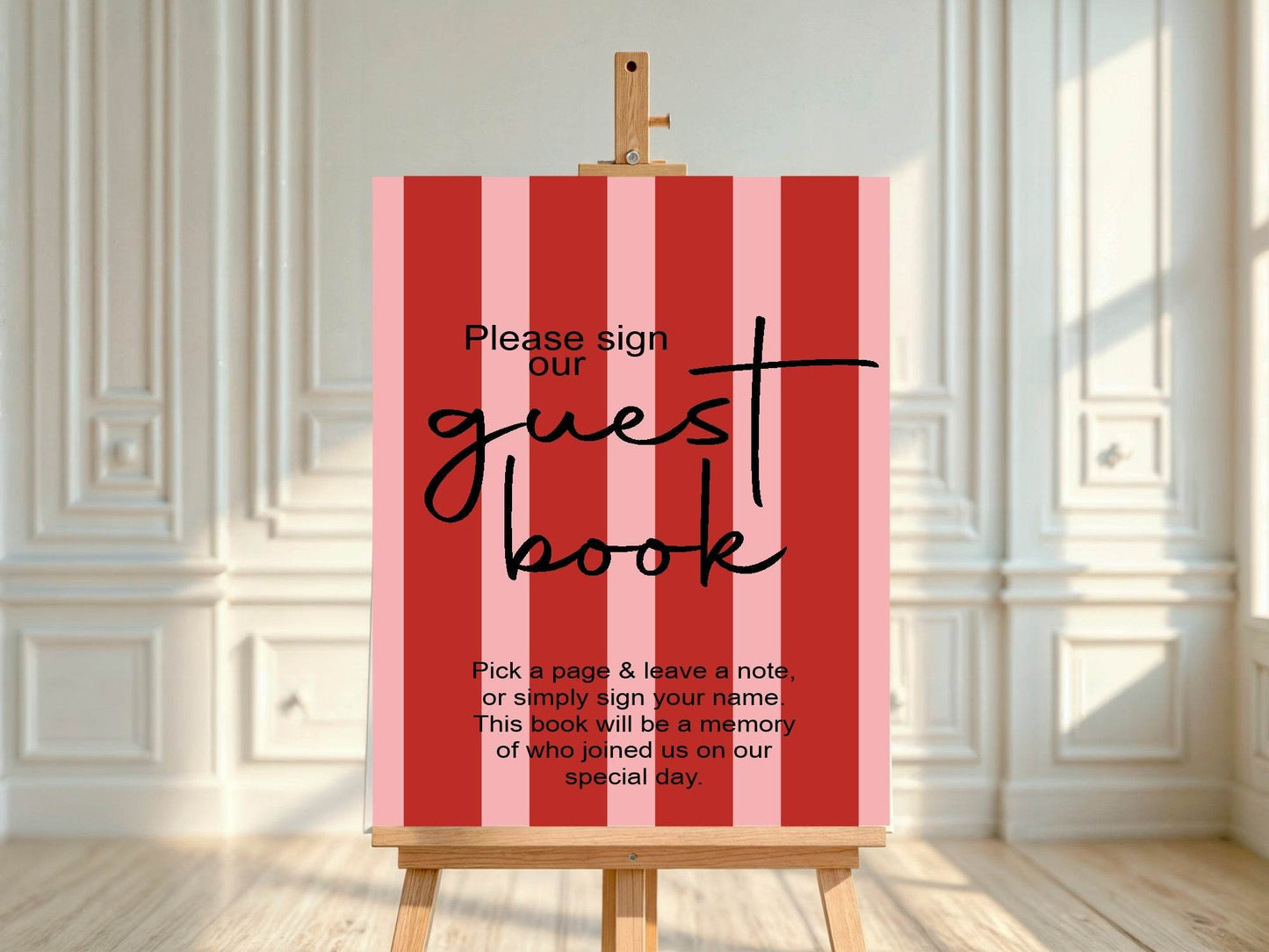 Red & Pink Guest Book Wedding Party Sign