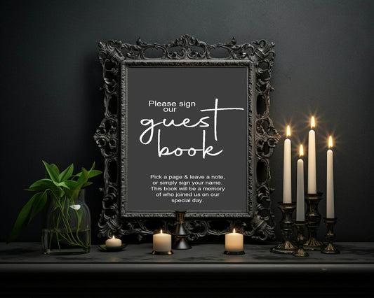 Minimalist Noir Guest Book Wedding Party Sign