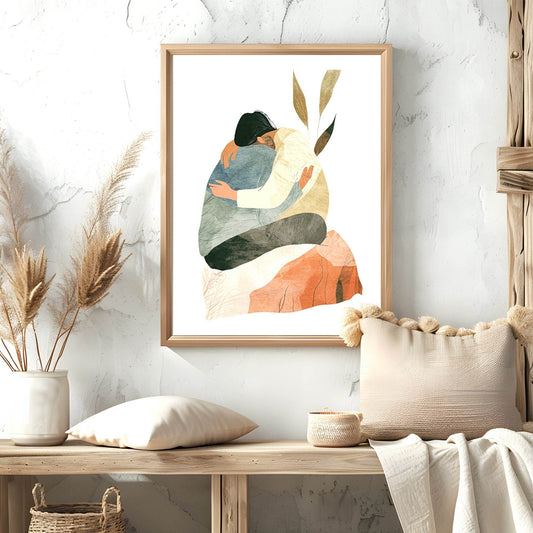Boho Couple Hug Print | Abstract Wall Art
