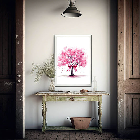 Breast Cancer Pink Tree Print | Ribbon Hope | Coquette Wall Art
