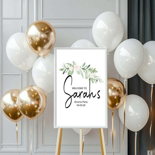 Green & White Rose Welcome Divorce Party Sign