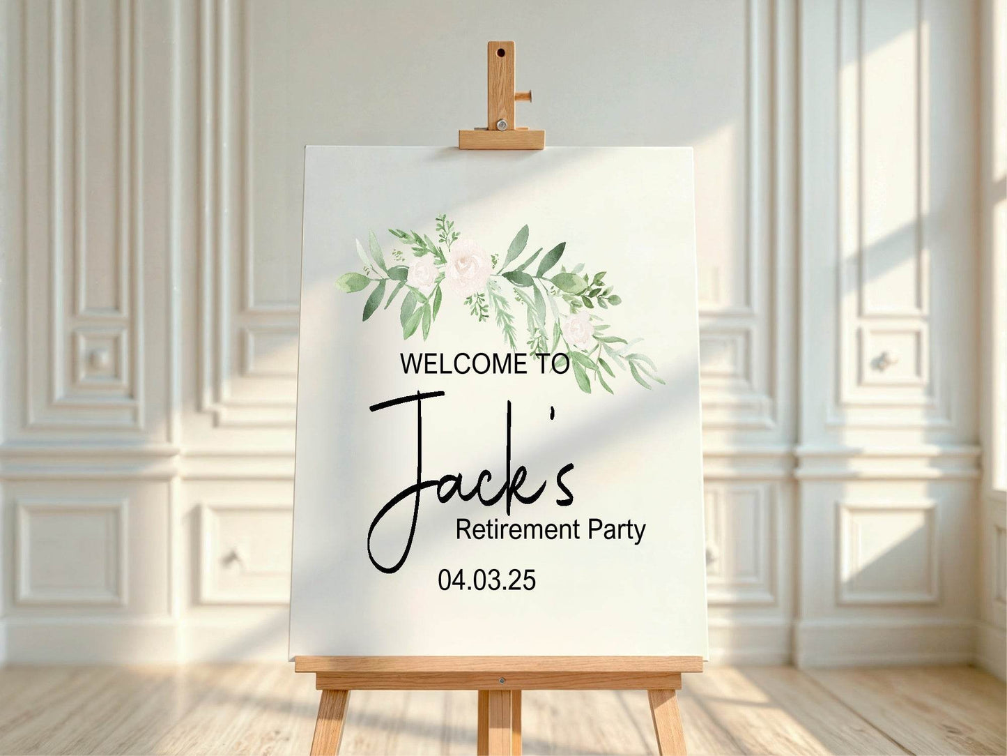 Green & White Rose Welcome Retirement Party Sign