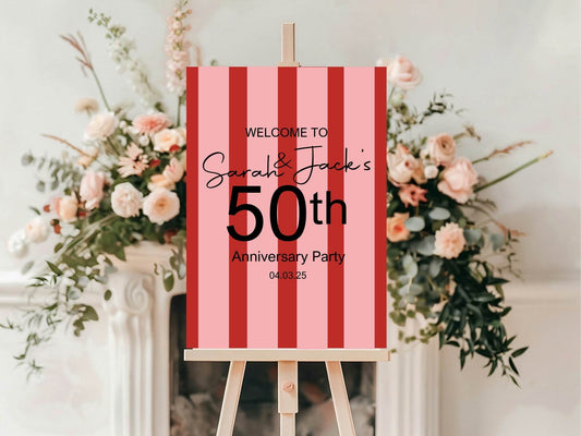 Red & Pink Welcome Anniversary Party Sign