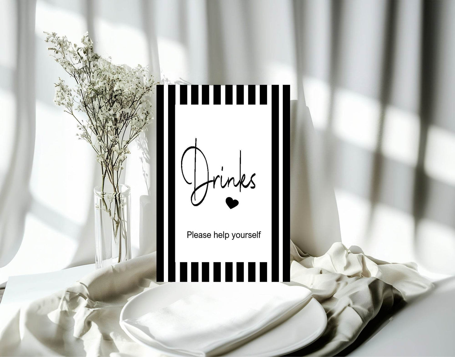 Black and White Stripe Drinks Baby Shower Party Sign