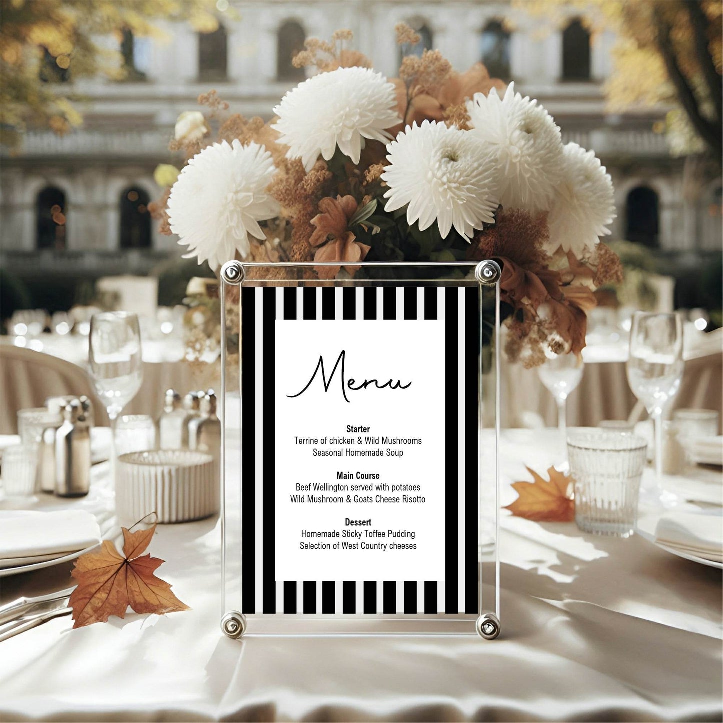 Black & White Stripe Menu Wedding Party Sign