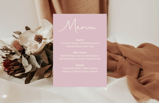 Dusky Pink A5 Menu Wedding Party Signs | Pack of 10