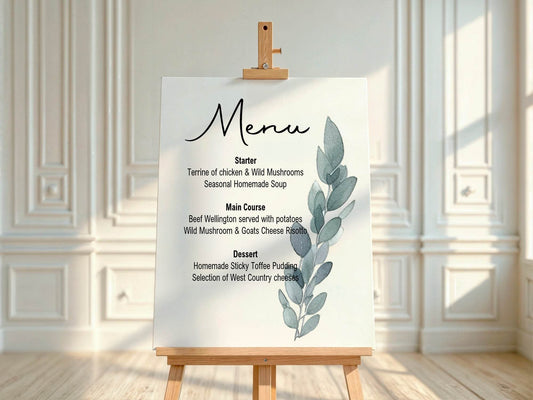 Eucalyptus Menu Wedding Party Sign