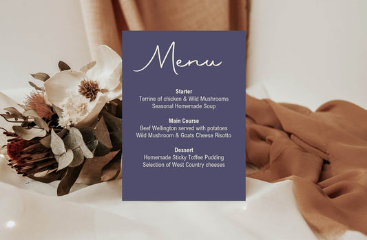 Sapphire A5 Menu Wedding Party Signs | Pack of 10