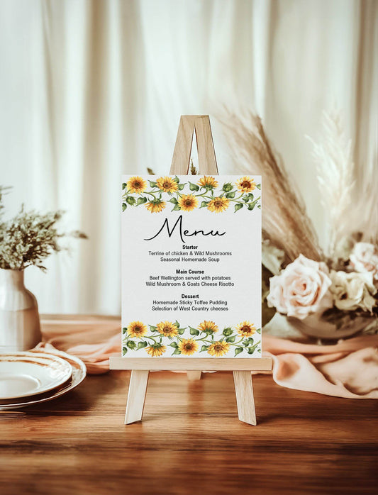 Sunflower Menu Wedding Party Sign