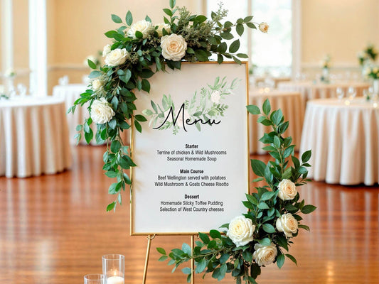 Green & White Rose Menu Wedding Party Sign
