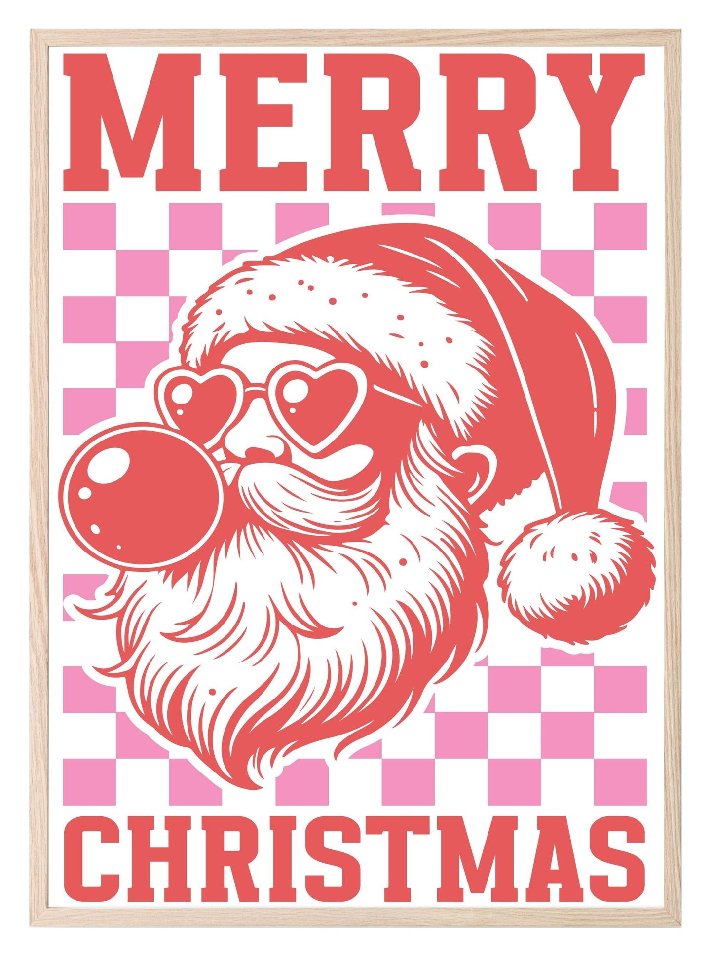 Retro Pink Santa Claus Blowing Bubbles Print | Christmas Wall Art