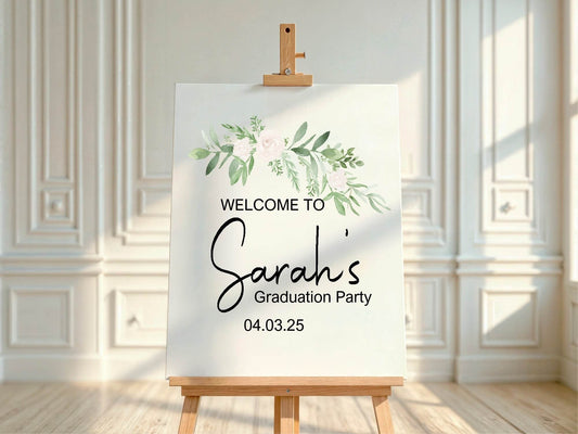 Green & White Rose Graduation Party Sign