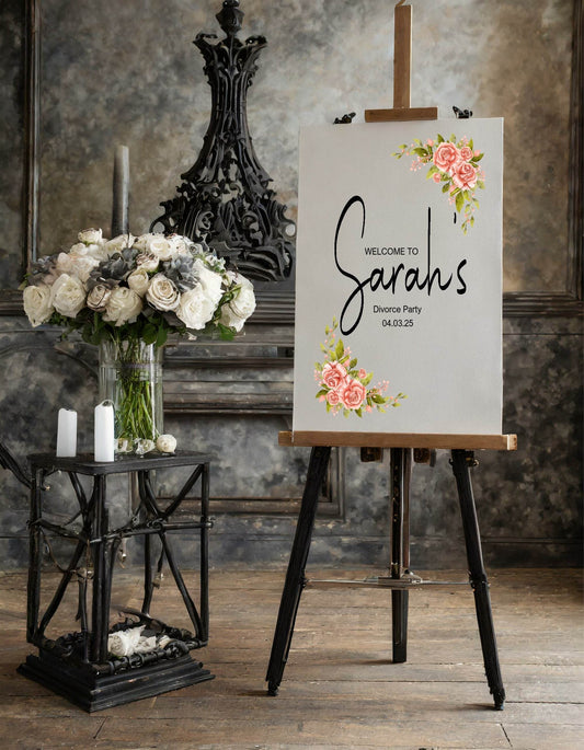 Pink Rose Welcome Divorce Party Sign