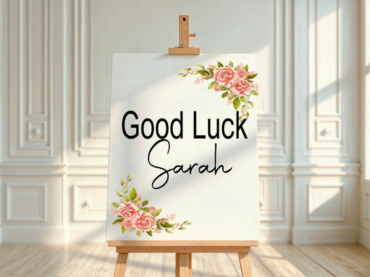 Pink Rose Good Luck Party Sign
