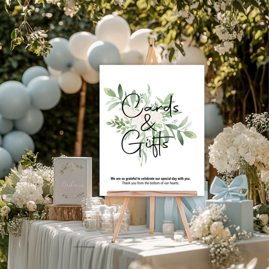 Green & White Rose Cards & Gifts Wedding Party Sign