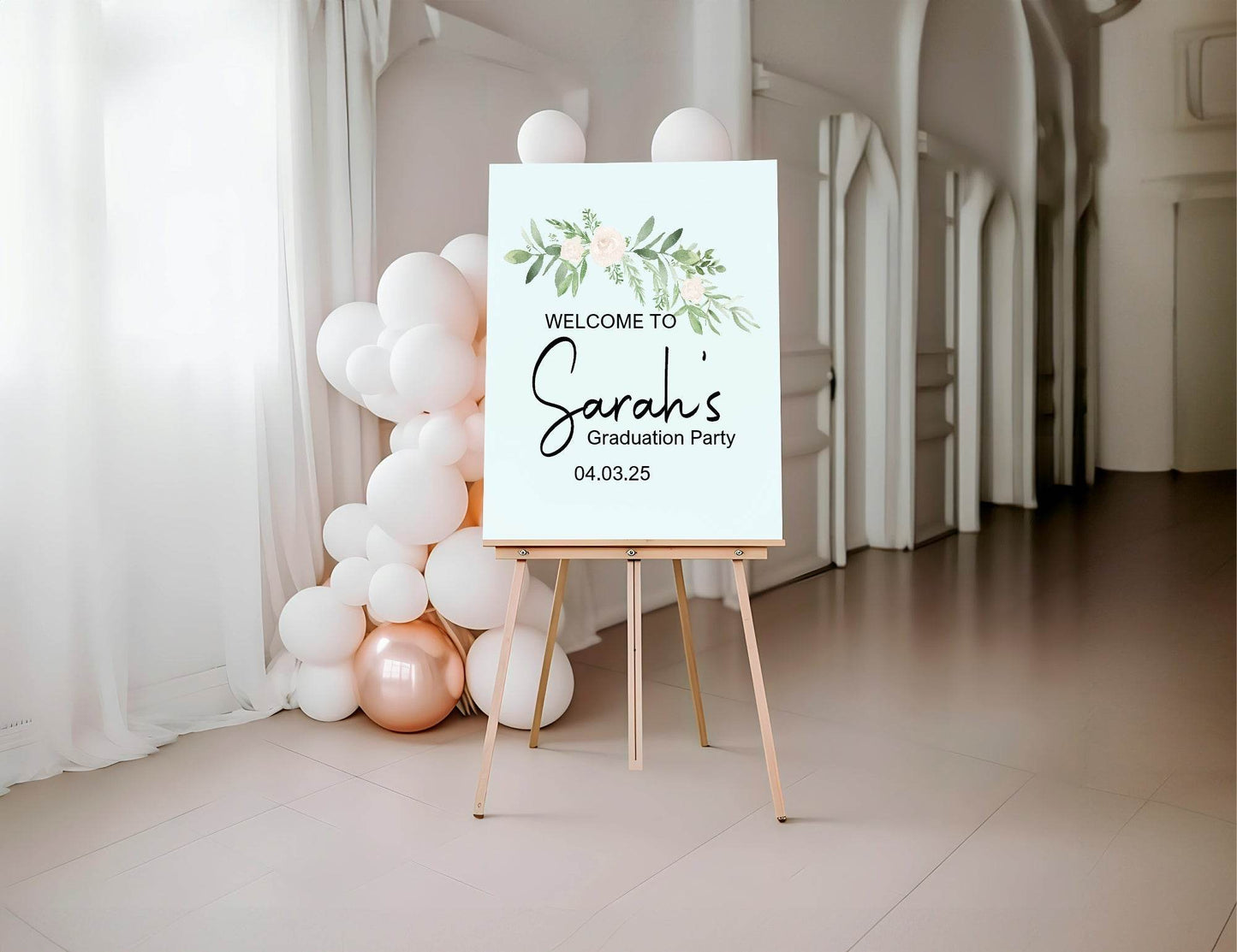 Green & White Rose Graduation Party Sign
