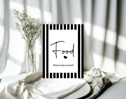 Black and White Stripe Food Baby Shower Party Sign