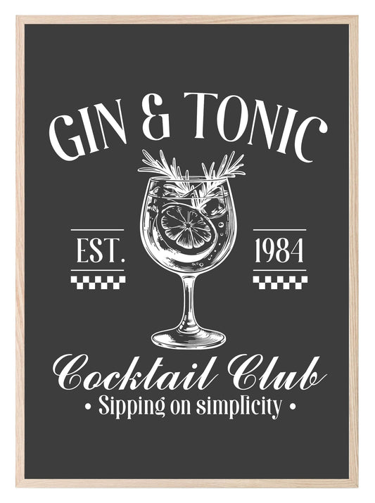 Gin & Tonic Cocktail Club Print | Sipping On Simplicity | Cocktail Wall Art