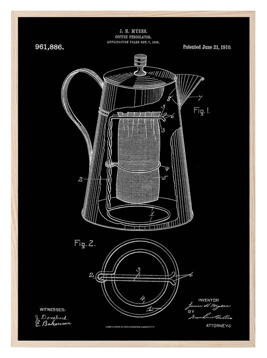 Coffee Percolator 1910 Vintage Patent Print | Kitchen Wall Art
