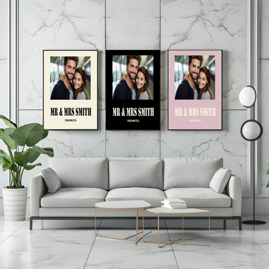 Personalised Stencil Photo Print | Black, Cream & Pink