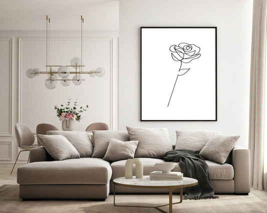 Rose Line Art Print | Monochrome Floral Wall Art