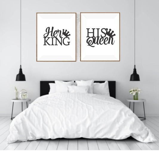 Set of 2 Her King His Queen Prints | Over The Bed Wall Art Set