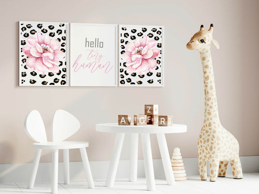 Set Of 3 Floral Leopard Print | Hello Tiny Human Wall Art