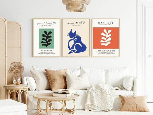 Set of 3 Matisse Abstract Wall Art Prints | Essence Of Life Cat Wall Art