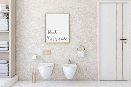 Shit Happens Print | Fun Bathroom/Cloak room Wall Art | Monochrome
