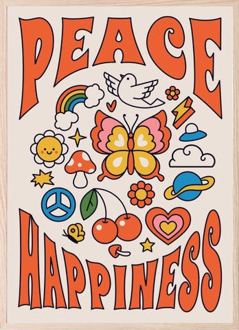 70's Inspired Peace & Happiness Print | Positive Mindfulness Wall Art - Larosier Prints