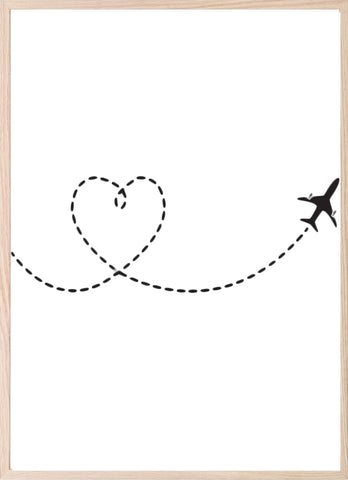 Aeroplane Love Line Art Print | Travel Wall Art - Larosier Prints