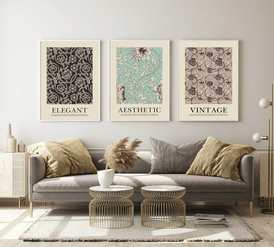 Beige Floral Wall Paper Print | Vintage Flower Garden Wall Art