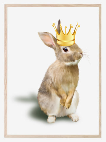 Bunny Rabbit With Gold Crown Print | Animal Wall Art - Larosier Prints