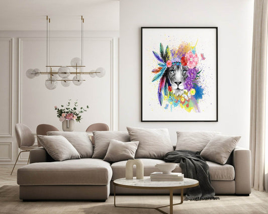 Colourful Lion Crown Print | Lioness Wall Art