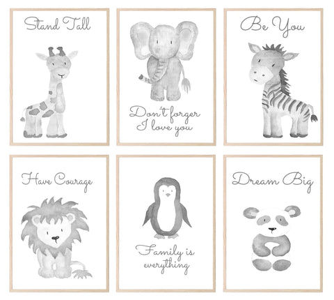Cute Animals & Positive Quotes Prints in Greyscale | Selection of Kids Wall Art - Larosier Prints