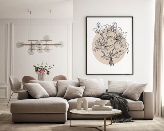 Floral Circle Print | Colour Block Wall Art | Various Colours Available