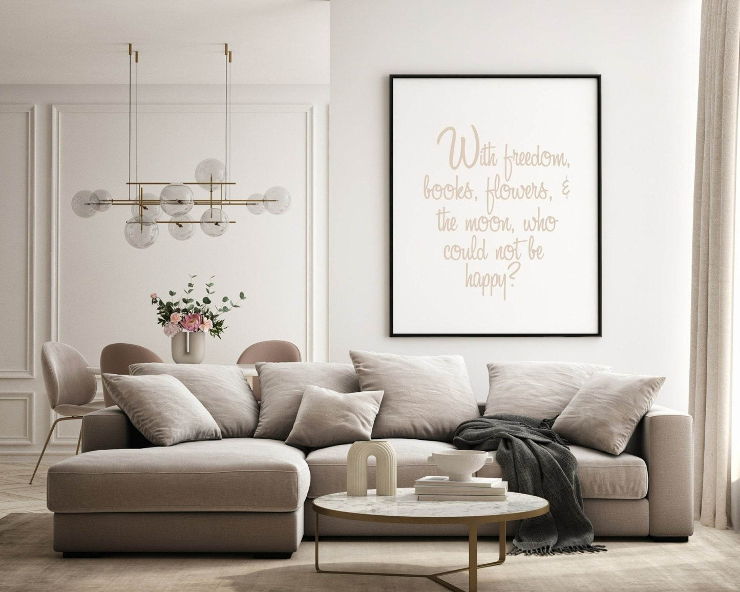 Freedom, Books, Flowers & The Moon Print | Inspirational Wall Art | Customisable