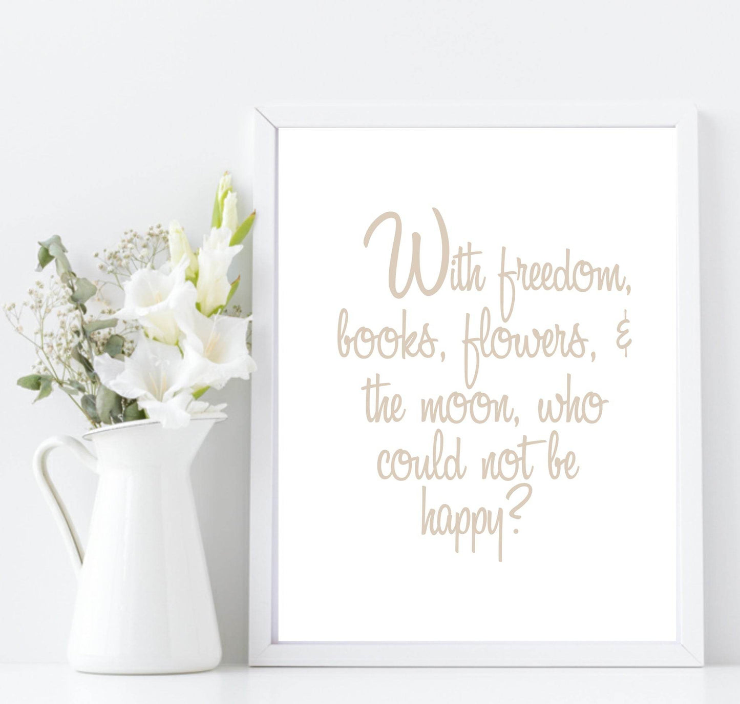 Freedom, Books, Flowers & The Moon Print | Inspirational Wall Art | Customisable