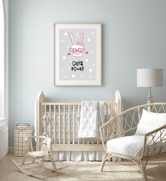 Girls Power Bunny Rabbit Print | Scandi Inspired Kids Wall Art