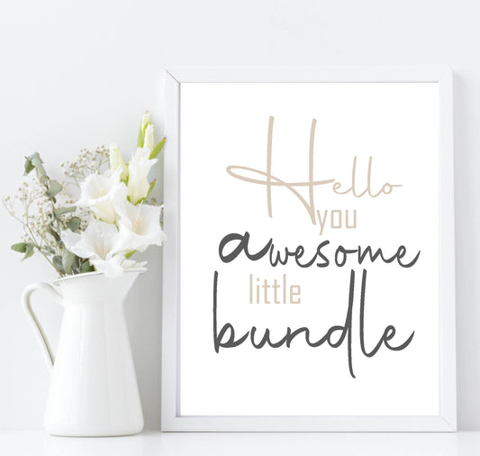 Hello You Awesome Little Bundle Print | Nursery Wall Art | Customisable