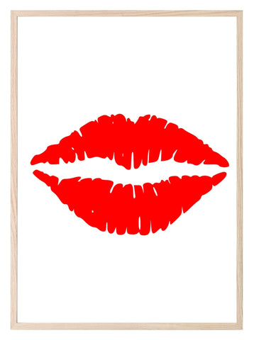 Lipstick Kiss Print | White & Red Teens Wall Art - Larosier Prints